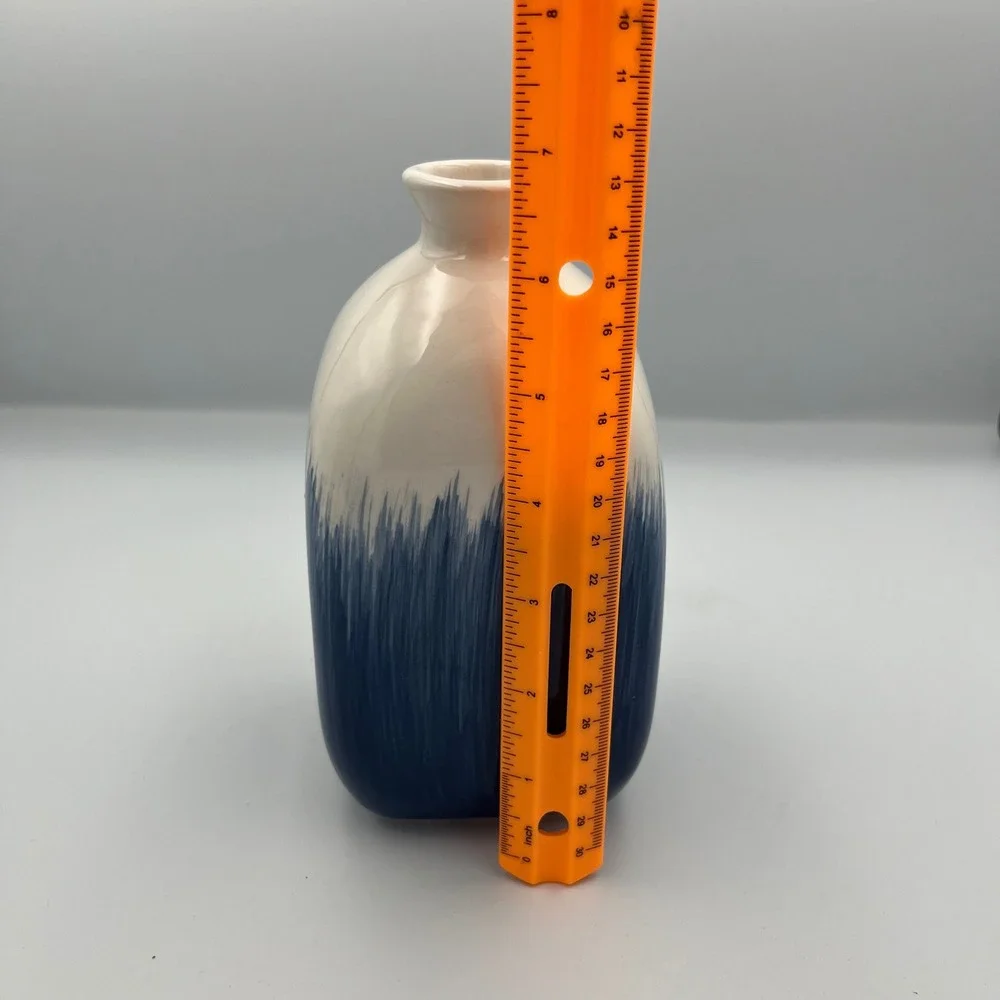 Youngs‎ Inc Vase Ceramic Blue White Abstract Brushstroke Design Home Decor